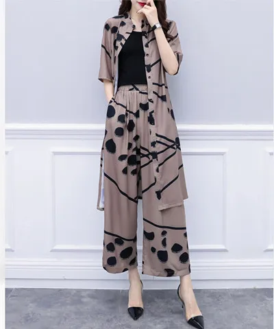 Suit Women Summer 2019 New Korean Leisure Large-Size Ocean Chiffon Card Top and Broad-legged Trousers Fashion Two-piece Suit
Suit Women Summer 2019 New Korean Leisure Large-Size Ocean Chiffon Card Top and Broad-legged Trousers Fashion Two-piece Suit