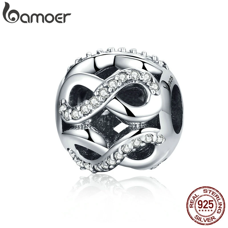 

BAMOER Authentic 925 Sterling Silver Openwork Infinity Love ,Clear CZ Beads fit Bracelets & Bangles DIY Fine Jewelry SCC141