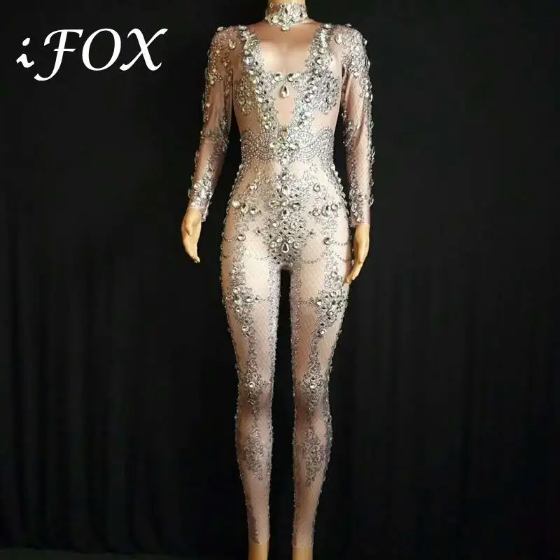 Bright Rhinestones Grid Pattern Jumpsuit Stretch Leggings Nightclub Singer Dancer Show Wear Women's Prom Party Sexy Bodysuit
Bright Rhinestones Grid Pattern Jumpsuit Stretch Leggings Nightclub Singer Dancer Show Wear Women's Prom Party Sexy Bodysuit