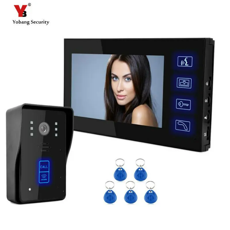

Yobang Security 7" Video Doorbell phone Apartment +1 Monitors IR Camera for one Family+5pcs RFID Access System Video Intercom