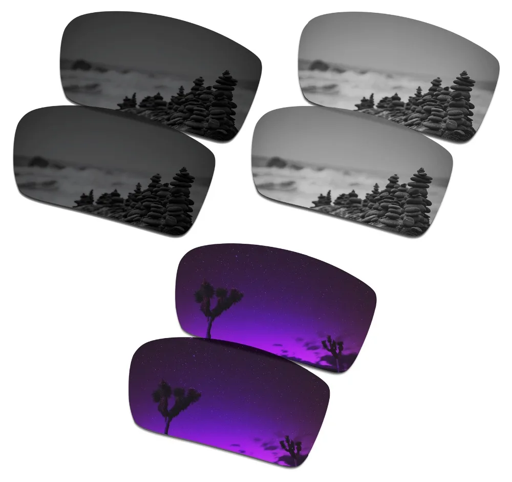 

SmartVLT 3 Pairs Polarized Sunglasses Replacement Lenses for Oakley Gascan Stealth Black and Silver Titanium and Plasma Purple