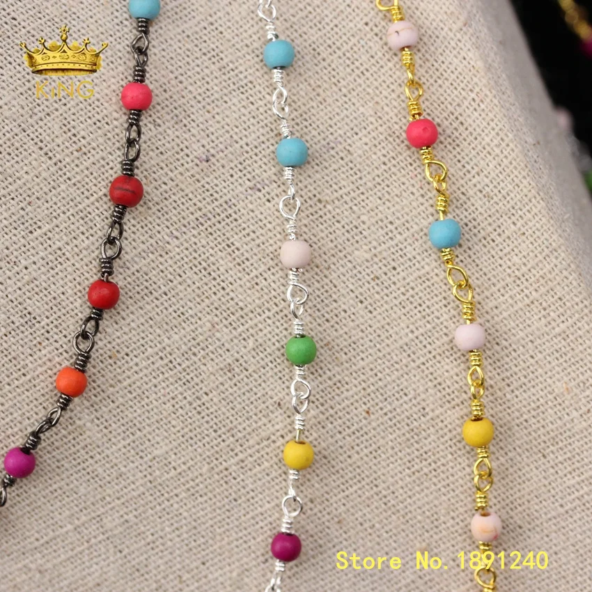 Круглые бусины Howlite 5 метров цепочка для ювелирных изделий 4 мм цветная Бирюзовая