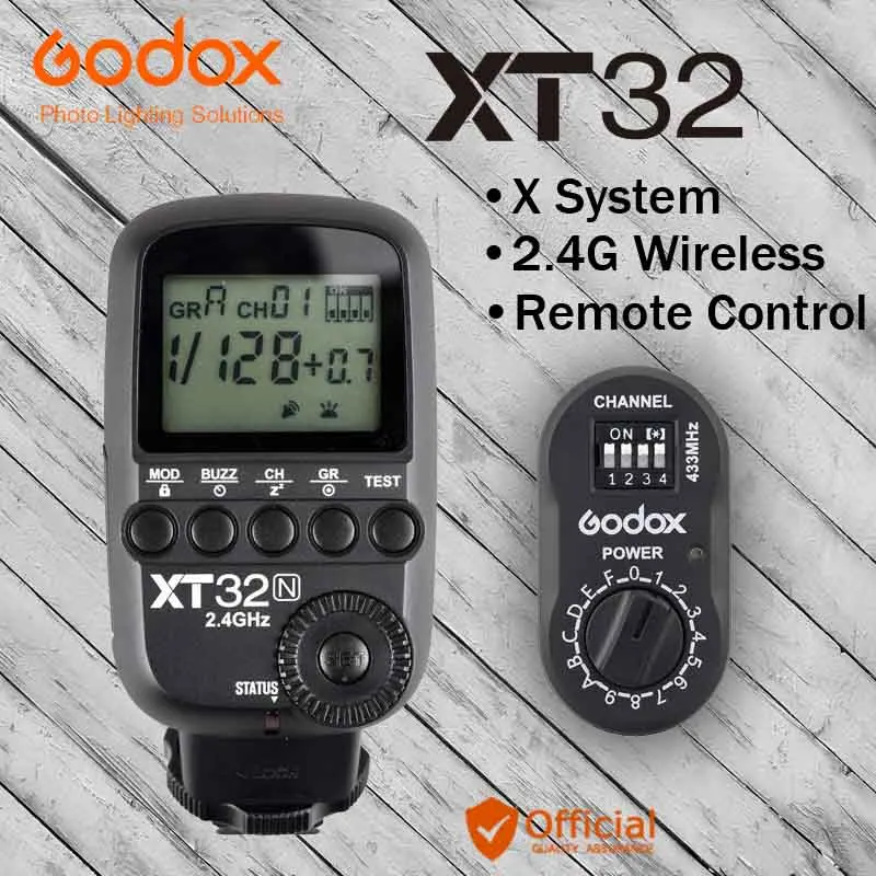 Godox XT32N 2.4G Wireless HSS Flash Trigger+Transmitter Trigger for Nikon D3200 D90 X1C X1N XT-16 AD360 DE QT DP QS GS GT Series
Godox XT32N 2.4G Wireless HSS Flash Trigger+Transmitter Trigger for Nikon D3200 D90 X1C X1N XT-16 AD360 DE QT DP QS GS GT Series