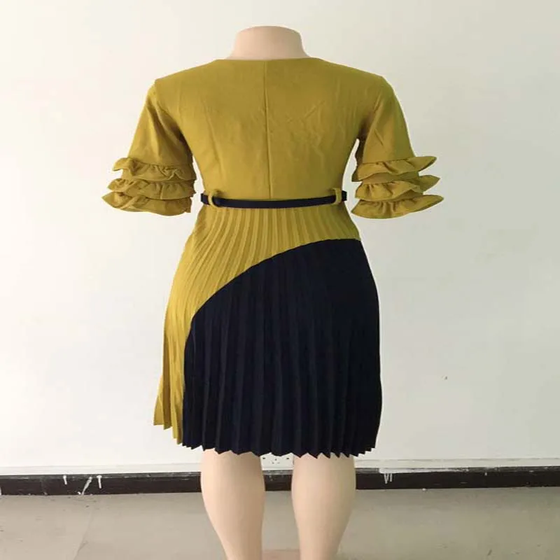 African Clothes Pleated Dress Women Elegant Flare Sleeve Pacthwork Mini High Waist Maxi Dress With Belt Office Lady Bodycon Robe
African Clothes Pleated Dress Women Elegant Flare Sleeve Pacthwork Mini High Waist Maxi Dress With Belt Office Lady Bodycon Robe