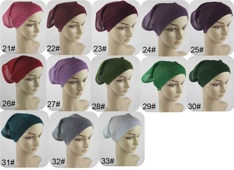 Шарф-труба шапки Блестящий хиджаб шарф женская голова хиджабы на выбор 33 цвета |