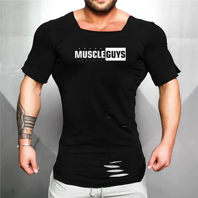 Summer Men's T-Shirts Fashion Short Sleeve Fitness Bodybuilding Tshirt Men Workout Slim Fit Ripped Hole Cotton tee tops
Summer Men's T-Shirts Fashion Short Sleeve Fitness Bodybuilding Tshirt Men Workout Slim Fit Ripped Hole Cotton tee tops
