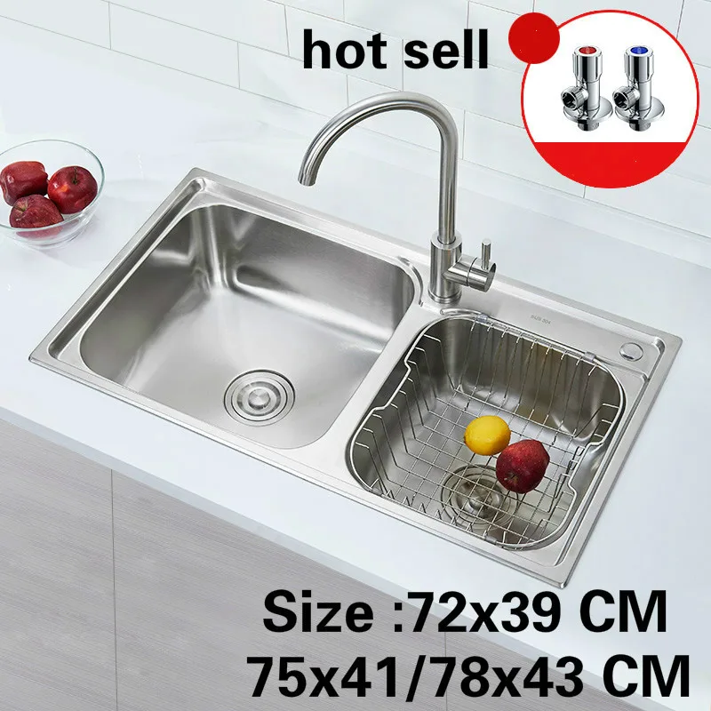 

Free shipping Standard Kitchen double groove sink wash the dishes 304 food grade stainless steel hot sell 72x39/75x41/78x43 CM