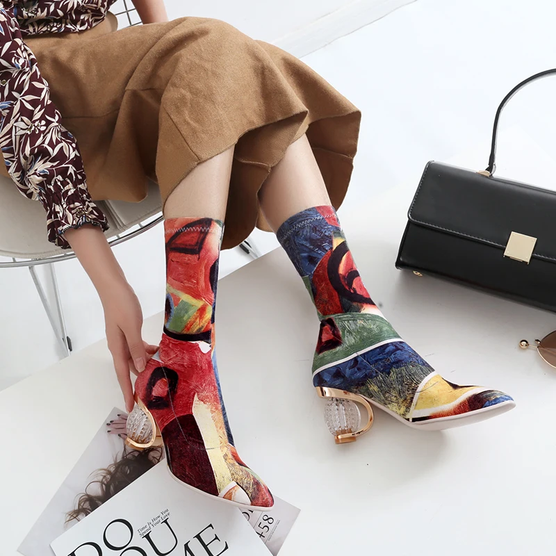 2019 mixed colors rainbow gingham strange heels mid-calf over-the-knee women boots stretch fabric slip on fashion shoes female
2019 mixed colors rainbow gingham strange heels mid-calf over-the-knee women boots stretch fabric slip on fashion shoes female