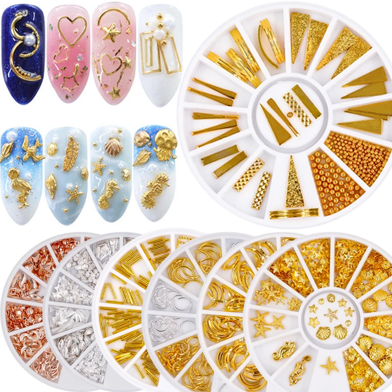 3D Plated Metal Nail Art Decoration Gold silver Multi-size Circle Star Round Square DIY Manicure Nail Decoration in Wheel
3D Plated Metal Nail Art Decoration Gold silver Multi-size Circle Star Round Square DIY Manicure Nail Decoration in Wheel