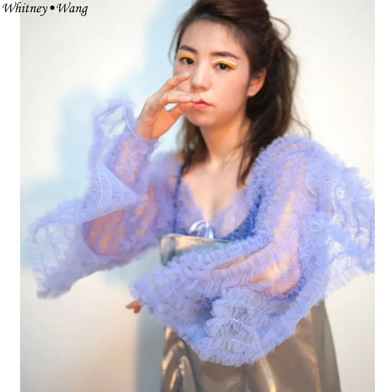WHITNEY WANG 2019 весенне летняя модная уличная дизайнерская стильная сетчатая блузка с