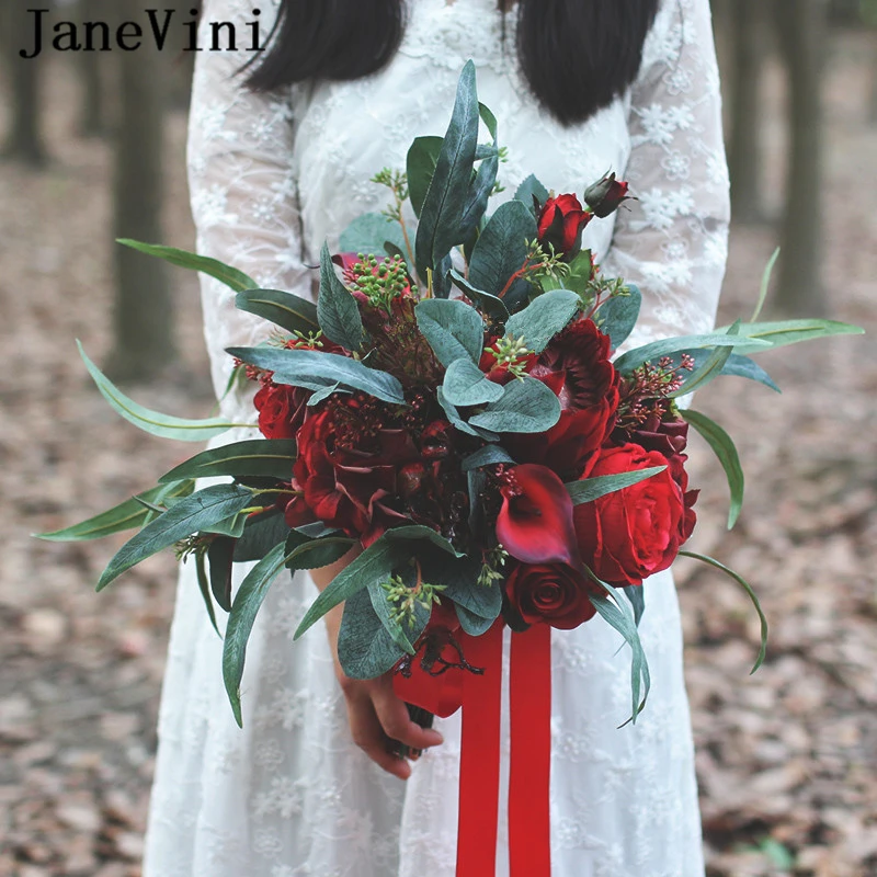 JaneVini Vintage Wedding Bouquets Dark Red Bridal Roses Artificial Boho Silk Flower Bouquet De Mariage Bride Wedding Accessories
JaneVini Vintage Wedding Bouquets Dark Red Bridal Roses Artificial Boho Silk Flower Bouquet De Mariage Bride Wedding Accessories