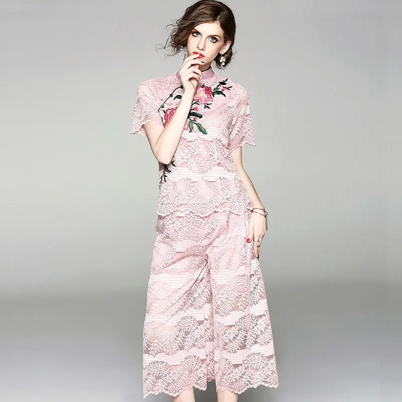2018 Summer Women 2 Piece Set Embroidered Pants Suit Women Lace Up Blouses Tops and Wide Leg Calf-lengtht Pants Suit Set
2018 Summer Women 2 Piece Set Embroidered Pants Suit Women Lace Up Blouses Tops and Wide Leg Calf-lengtht Pants Suit Set