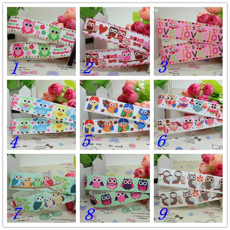 

7/8'' Free Shipping Love Owl Printed Grosgrain Ribbon Material Headwear Party Decoration Diy Sewing Craft 22mm S284