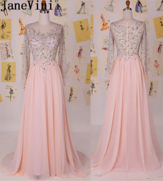 JaneVini Sexy Sheer Top Long Prom Dresses Pink Beaded Long Sleeve Women Formal Gowns Sparkly Crystal Chiffon Bridesmaid Dresses
JaneVini Sexy Sheer Top Long Prom Dresses Pink Beaded Long Sleeve Women Formal Gowns Sparkly Crystal Chiffon Bridesmaid Dresses