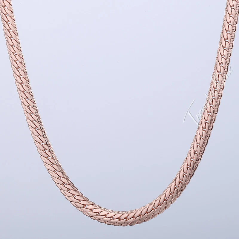 Ожерелье из кубинской панцирной цепи 6 мм розовое золото 585 пробы GNM116|necklace chain|women