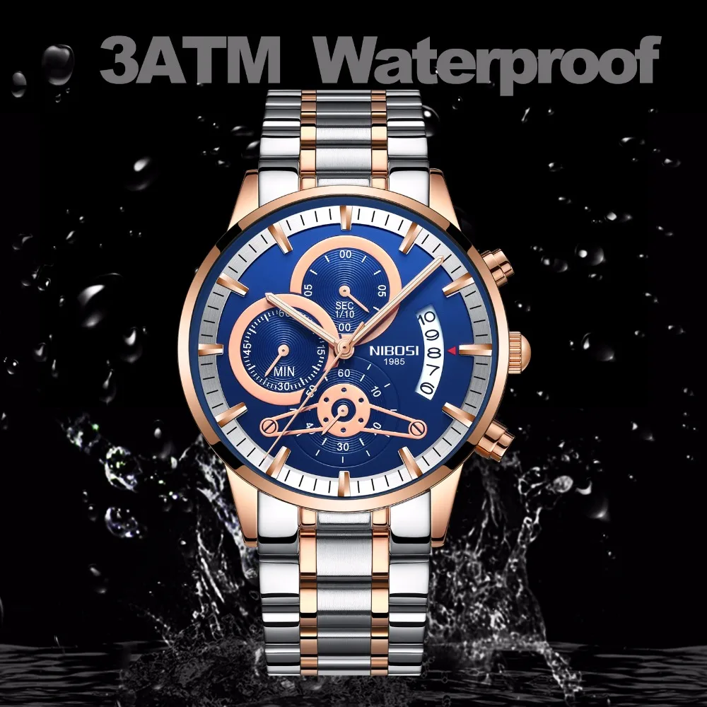 NIBOSI Men Watches Fashion Chronograph Male Top Brand Luxury Quartz Watch Blue Rose Waterproof Sport Relogio Masculino | Наручные часы