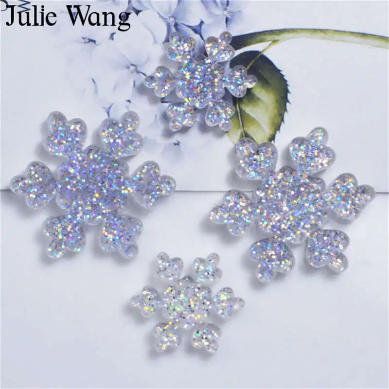 Julie Wang 10 шт. Смола Снежинка Блестки Блестящие плоская спина кабошон подвески