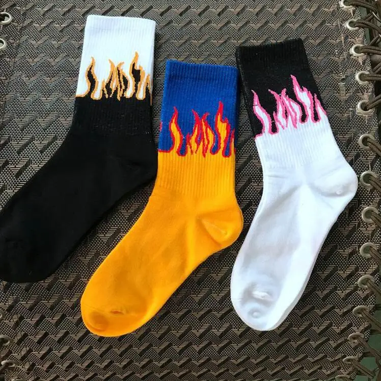 Модные уличные носки в стиле fire woman забавные с пламенем скейтборд узором унисекс