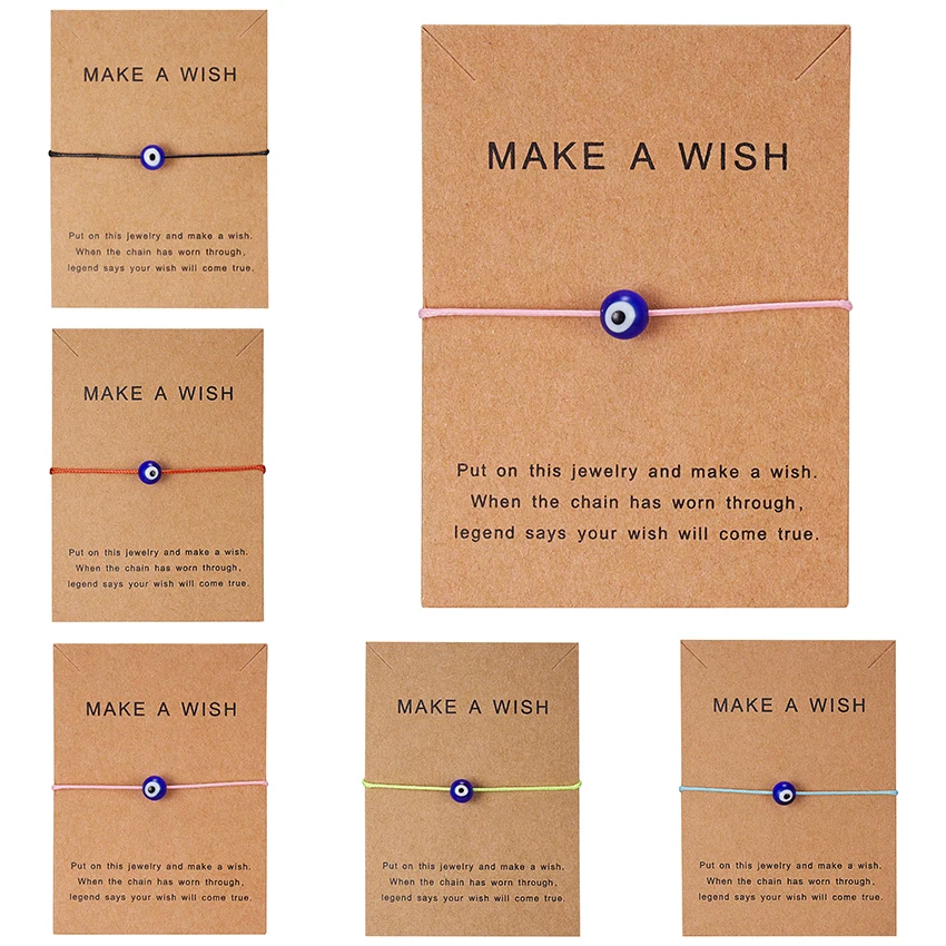 Rinhoo Make a Wish Blue сглаза тканый бумажный браслет с карточкой женские регулируемые