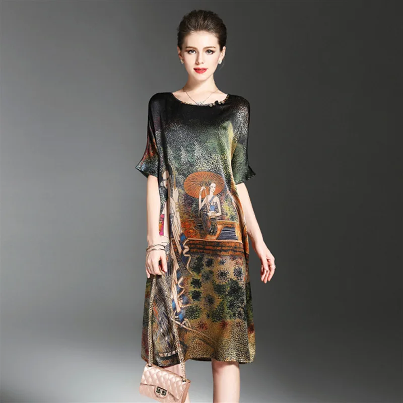 Vintage Ethnic Painting Design Dress Women Summer Half Sleeve Soft Silk Dresses Elegant Woman Vestidos O-Neck Plus Size RE2186
Vintage Ethnic Painting Design Dress Women Summer Half Sleeve Soft Silk Dresses Elegant Woman Vestidos O-Neck Plus Size RE2186