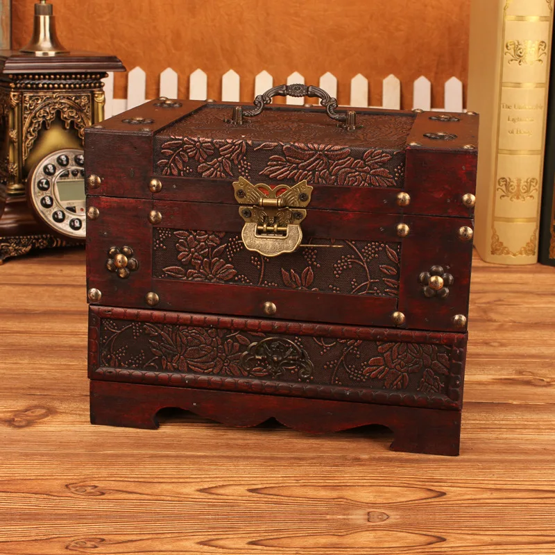 NEW Large wooden jewelry box Vintage pattern Cosmetic case with lock Desktop dressing storage box with mirror
NEW Large wooden jewelry box Vintage pattern Cosmetic case with lock Desktop dressing storage box with mirror