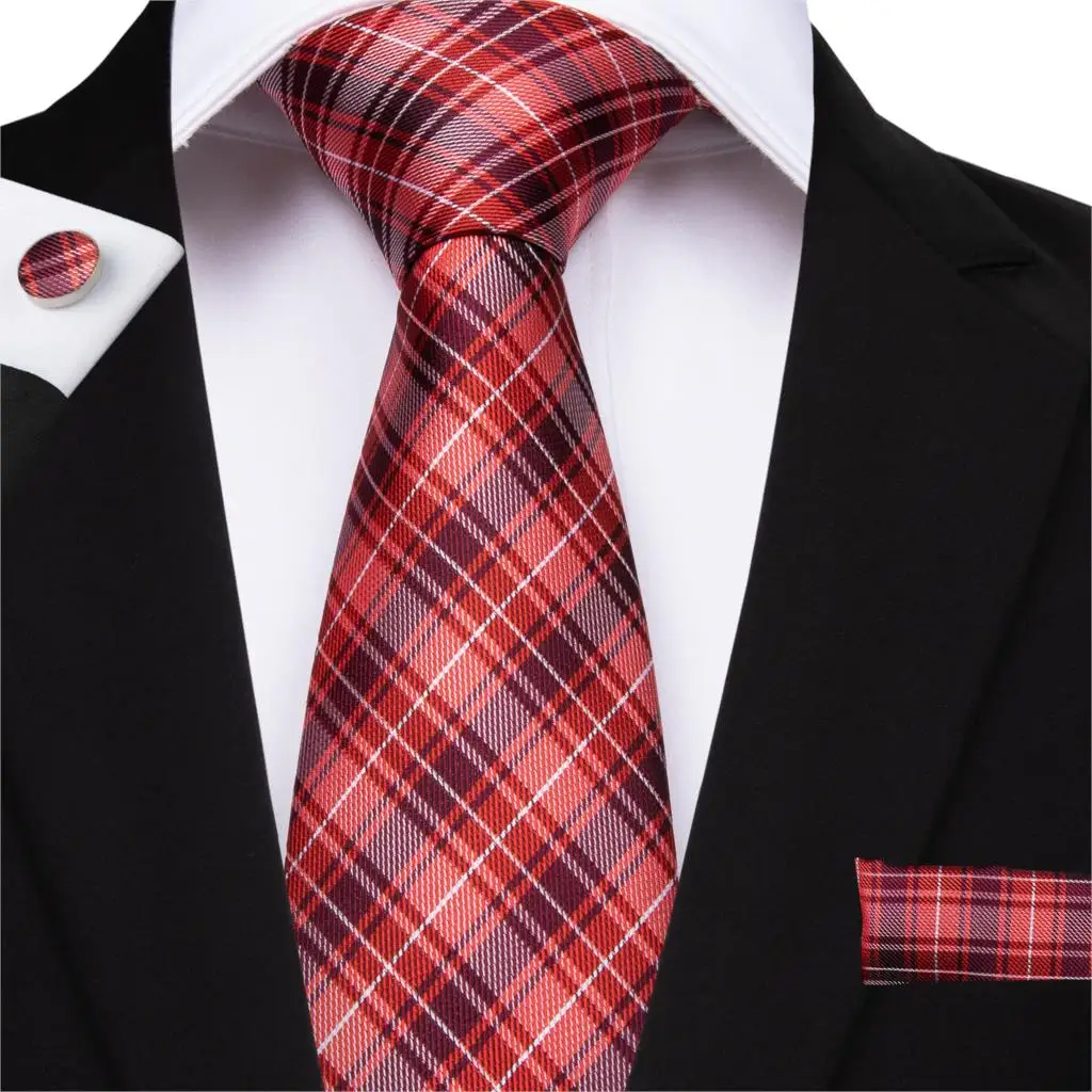 DiBanGu Classic Red Plaid Tie 100% Silk Striped Ties 160cm Necktie Hanky Cufflinks Tie for Men Business Wedding Tie Set MJ-7515
DiBanGu Classic Red Plaid Tie 100% Silk Striped Ties 160cm Necktie Hanky Cufflinks Tie for Men Business Wedding Tie Set MJ-7515