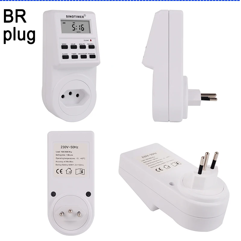BR Plug Digital Weekly Programmable Electrical Wall Plug-in Power Socket Timer Switch Outlet Time Clock 220V 110V AC
BR Plug Digital Weekly Programmable Electrical Wall Plug-in Power Socket Timer Switch Outlet Time Clock 220V 110V AC