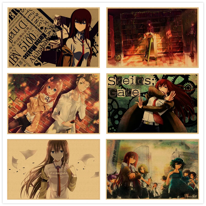 SteinsGate Okabe Rintarou Makise Kurisu Шиина маюри настенная наклейка плакат из крафт бумаги