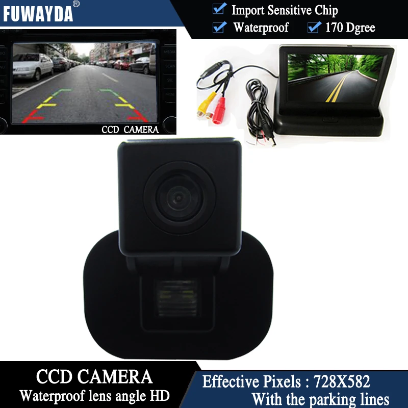 

FUWAYDA Color CCD Car Chip Rear View Camera for Kia Forte / Hyundai Verna Solaris Sedan + 4.3 Inch foldable LCD TFT Monitor HD