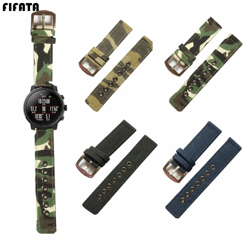 Камуфляжный ремешок FIFATA 18 20 22 24 мм нейлоновый холщовый для часов Garmin Vivoactive3 Huami