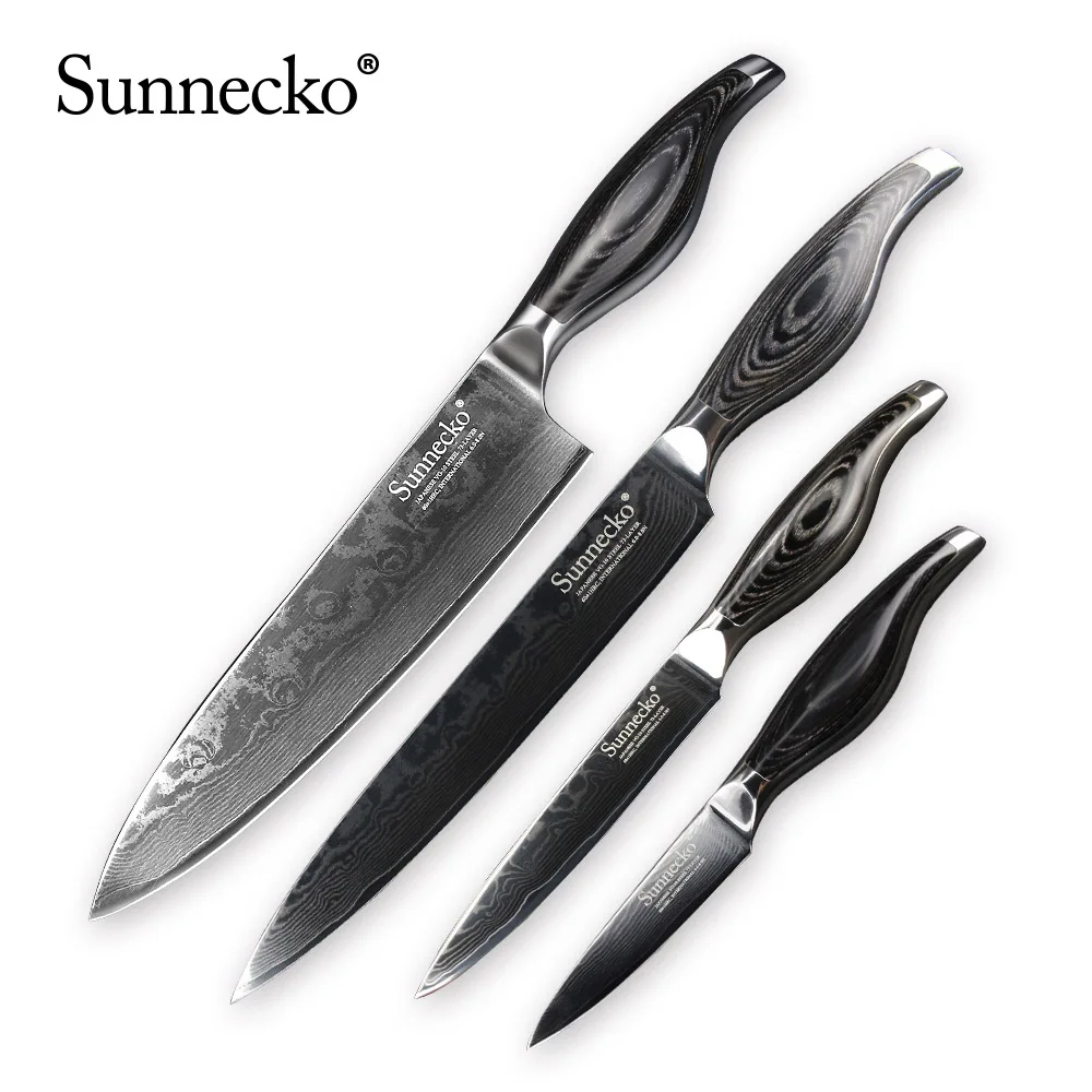 Набор ножей Sunnecko из дамасской стали с деревянной ручкой шеф повар мясница