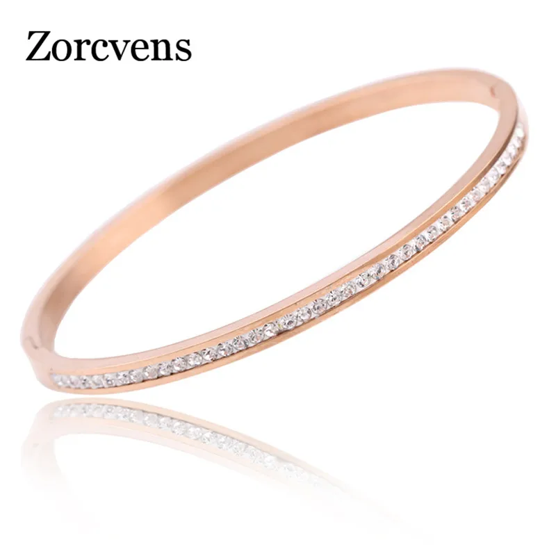 ZORCVENS New Fashion Brand Rose Gold Color Two crystal rhinestone pave stainless steel opening bangle for women
ZORCVENS New Fashion Brand Rose Gold Color Two crystal rhinestone pave stainless steel opening bangle for women