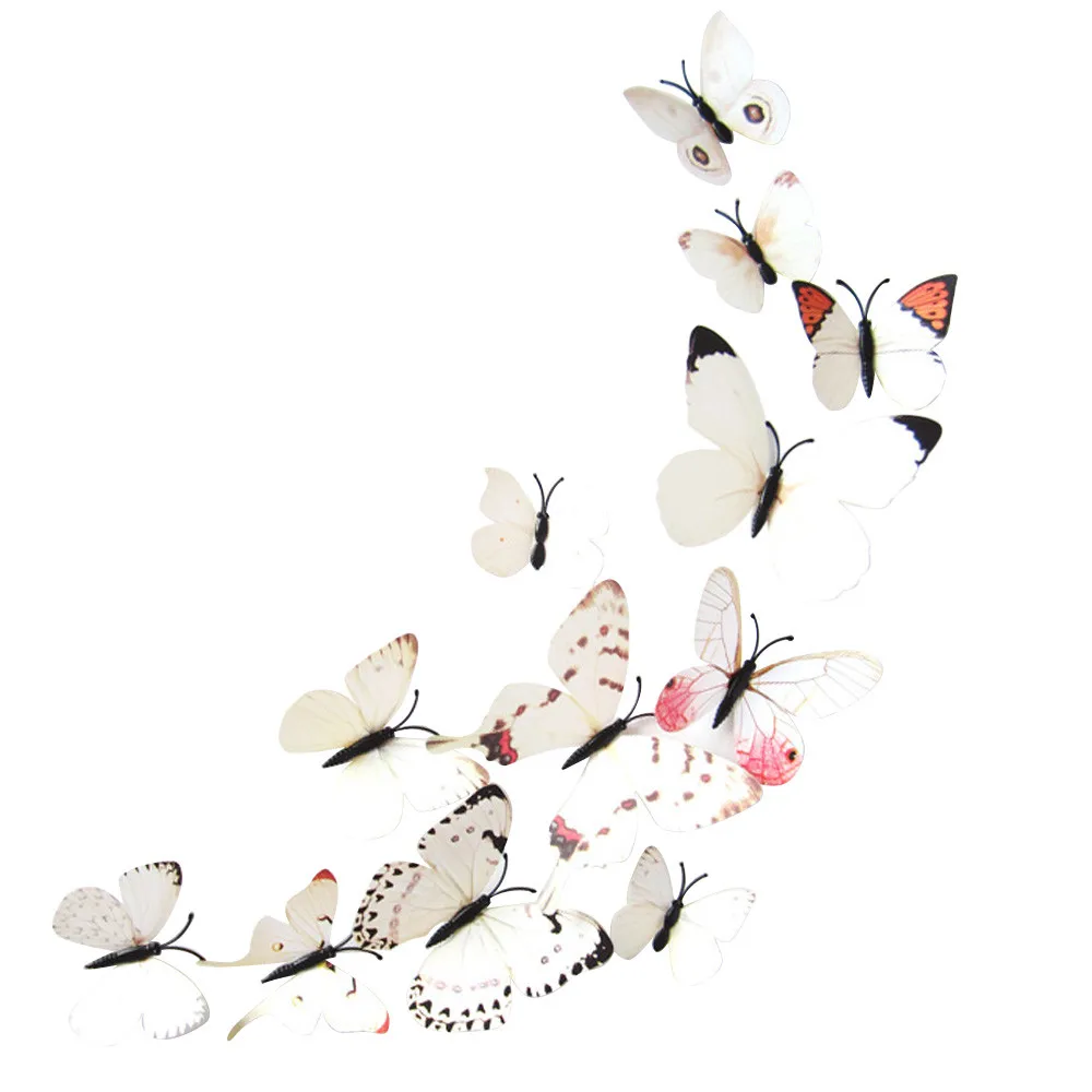 2017 12pcs White Sticker Art Design Decal Wall Home Decorations 3D Butterfly Pattern Decorative Stickers Mirror Wal@YL25 | Дом и сад