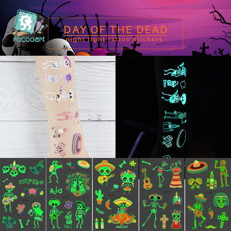 Mexico Day of The dead Luminous Tattoo Sticker ghost Skull Parade Party Fake Tatoo Shine in the dark Waterproof Temporary Tattoo
Mexico Day of The dead Luminous Tattoo Sticker ghost Skull Parade Party Fake Tatoo Shine in the dark Waterproof Temporary Tattoo