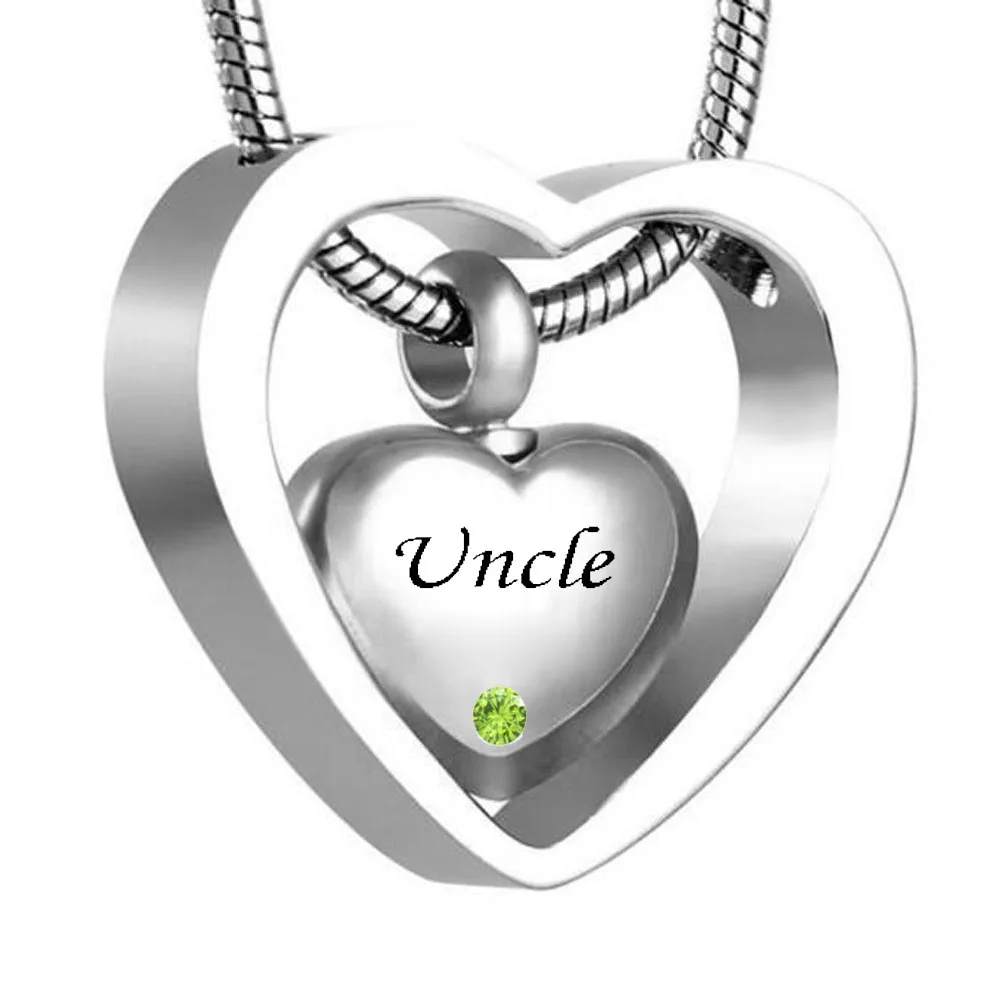Double Heart Uncle Birthstone Urn Necklace Pendant with Funnel ashes Keepsake Necklace Cremation jewelry
Double Heart Uncle Birthstone Urn Necklace Pendant with Funnel ashes Keepsake Necklace Cremation jewelry