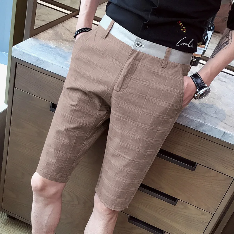 2019 Summer New Men's Fashion Boutique Cotton Linen Plaid Casual Beach Shorts Men / Men's Slim Leisure Shorts Male Shorts