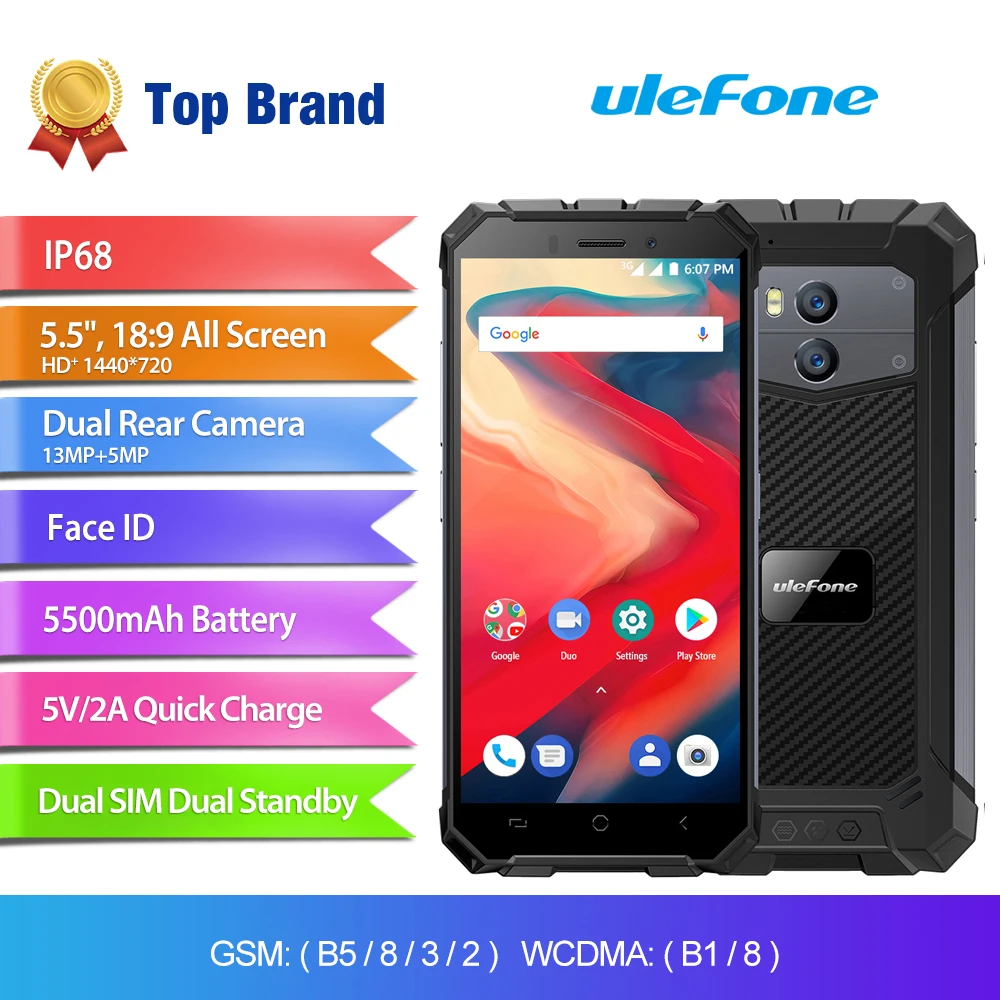Ulefone Power X2 IP68 Водонепроницаемый мобильный телефон Android 8 1 5 "HD 4 ядра 2 ГБ + 16 Гб NFC Face