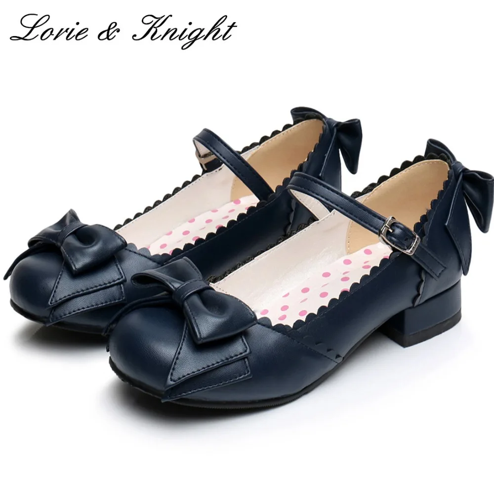 Туфли в стиле лолита на низком каблуке с круглым носком|party shoes|low heelsround toe |