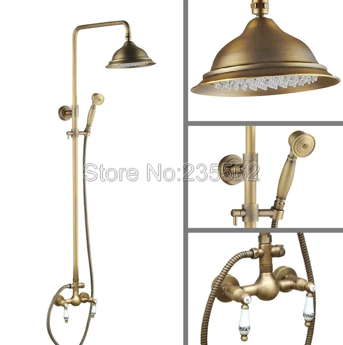 Antique Brass Wall Mounted Rainfall Shower Heads Mixer Tap Bathroom Rain Shower Faucet Set Dual Ceramic Handle lan101
Antique Brass Wall Mounted Rainfall Shower Heads Mixer Tap Bathroom Rain Shower Faucet Set Dual Ceramic Handle lan101