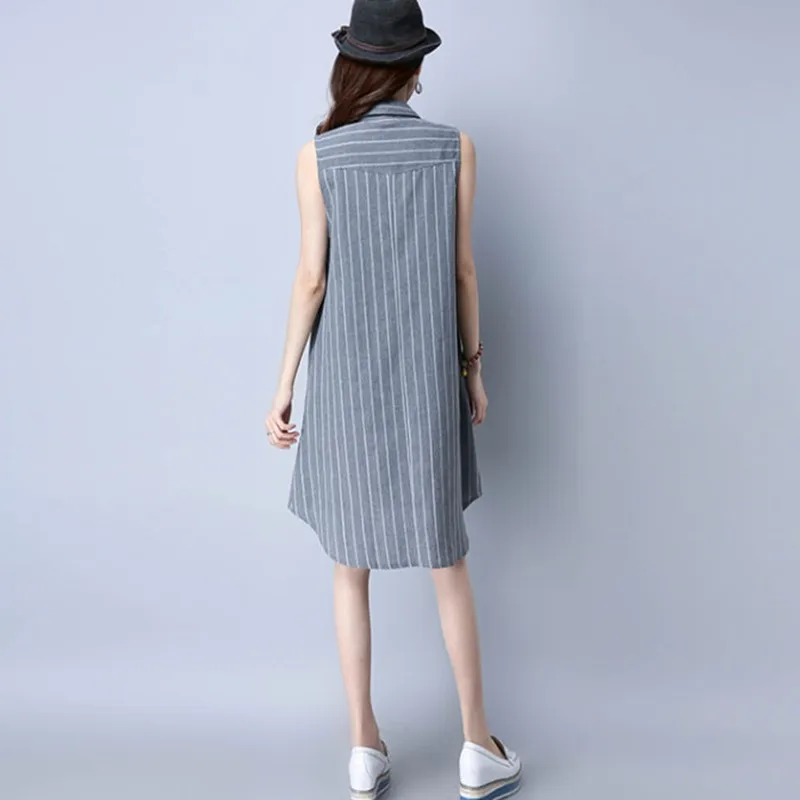 2019 new summer women dress fashion turn down collar stripe cotton linen dress loose casual sleeveless plus size A-line dress
2019 new summer women dress fashion turn down collar stripe cotton linen dress loose casual sleeveless plus size A-line dress