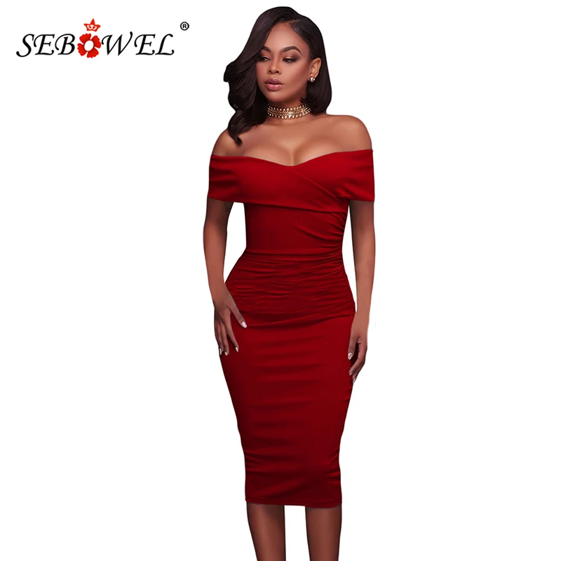SEBOWEL Sexy Red/White/Black Off Shoulder Bodycon Ruched Dress 2019 Women Summer Short Sleeve Bardot Party Midi Dresses Vestidos
SEBOWEL Sexy Red/White/Black Off Shoulder Bodycon Ruched Dress 2019 Women Summer Short Sleeve Bardot Party Midi Dresses Vestidos