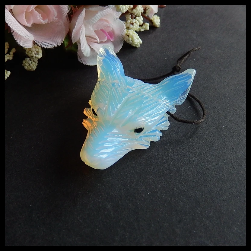 Natural Gemstone Carved Opalite Wolf Head diy necklace pendants,35x26x11mm,10.5g 
Natural Gemstone Carved Opalite Wolf Head diy necklace pendants,35x26x11mm,10.5g