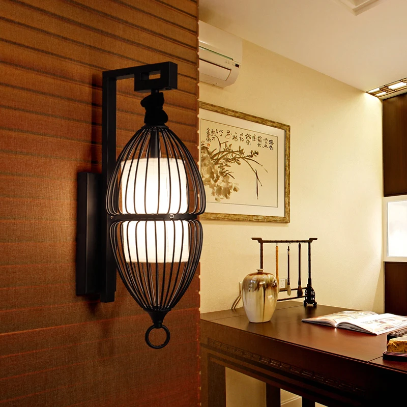 Chinese black wall lamp simple living room study bedroom bedside balcony staircase aisle lamp cage lamps ZA882
Chinese black wall lamp simple living room study bedroom bedside balcony staircase aisle lamp cage lamps ZA882