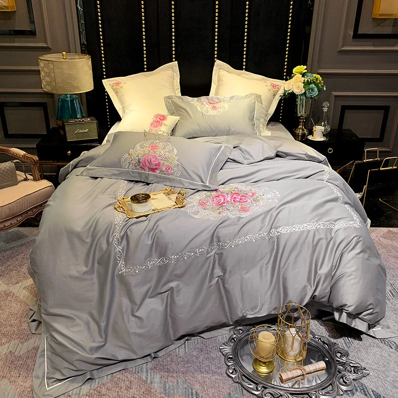 Embroidery sheet pillowcase duvet cover set New gray egyptian cotton bed linen bedclothes 4pcs/set adults set
Embroidery sheet pillowcase duvet cover set New gray egyptian cotton bed linen bedclothes 4pcs/set adults set