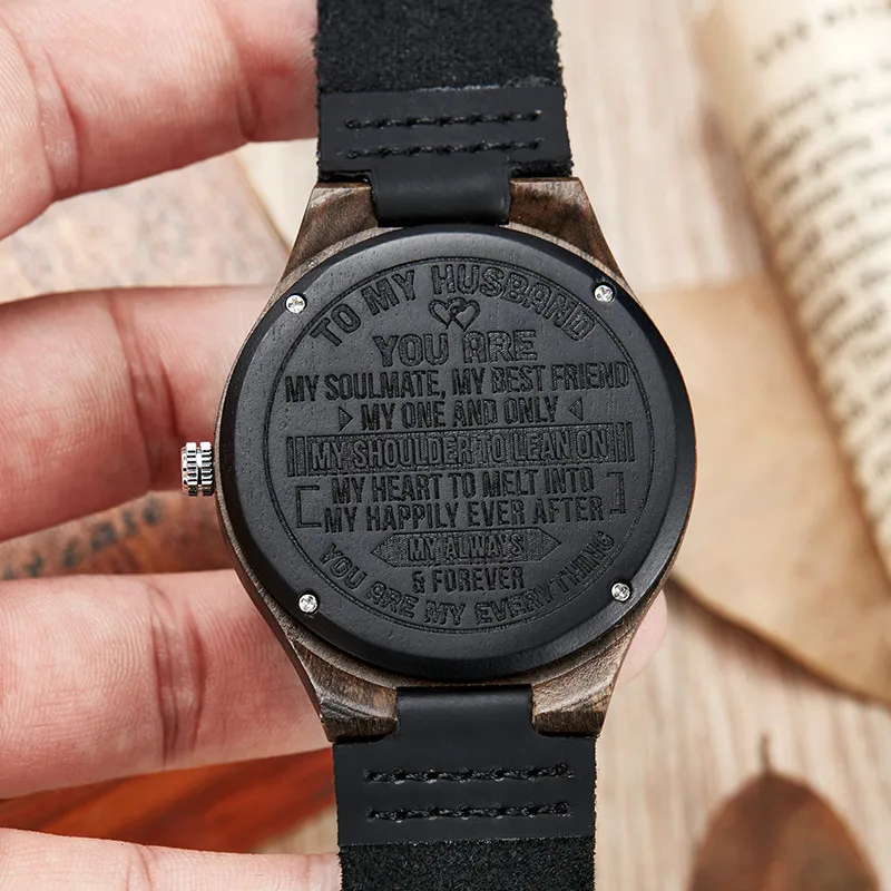Wooden Watches To My Husband Engraved Quartz Watch Men Bamboo Modern Wristwatch Nature Wood Fashion Leather Clock Creative Gift
Wooden Watches To My Husband Engraved Quartz Watch Men Bamboo Modern Wristwatch Nature Wood Fashion Leather Clock Creative Gift