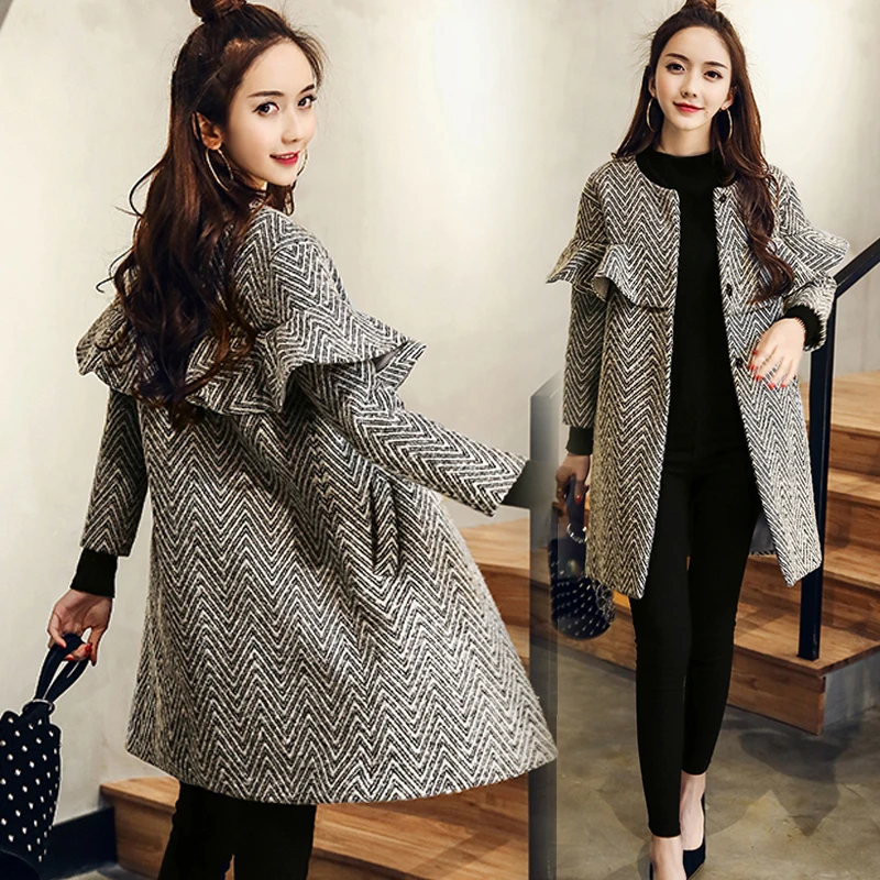 Newest covered button Female Jacket winter Long wool parkas O-Neck collar elegant stripe Women Europe Style Coat
Newest covered button Female Jacket winter Long wool parkas O-Neck collar elegant stripe Women Europe Style Coat
