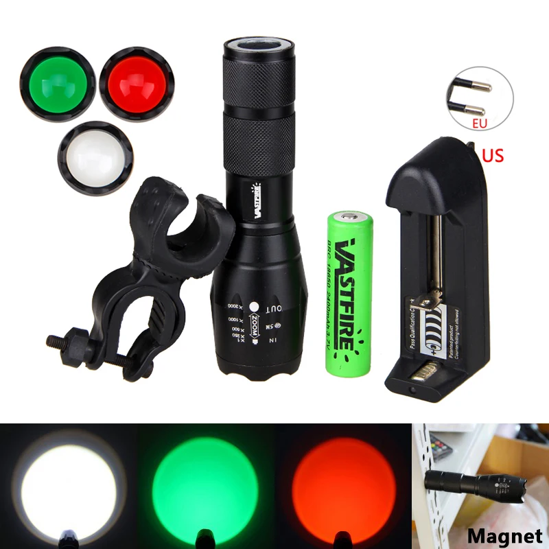 Powerful Flashlight Tactical T6 LED Green Hunting Lantern Adjustable Focus Torch White Red Zoomable Focus 5000Lumen Light
Powerful Flashlight Tactical T6 LED Green Hunting Lantern Adjustable Focus Torch White Red Zoomable Focus 5000Lumen Light