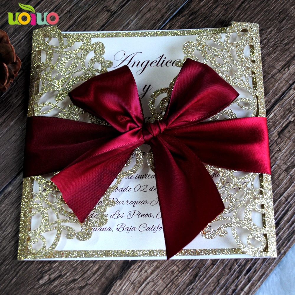 2018 New, Hollow Laser Cut glitter paper Wedding Invitation Card with tied bow and insert
2018 New, Hollow Laser Cut glitter paper Wedding Invitation Card with tied bow and insert