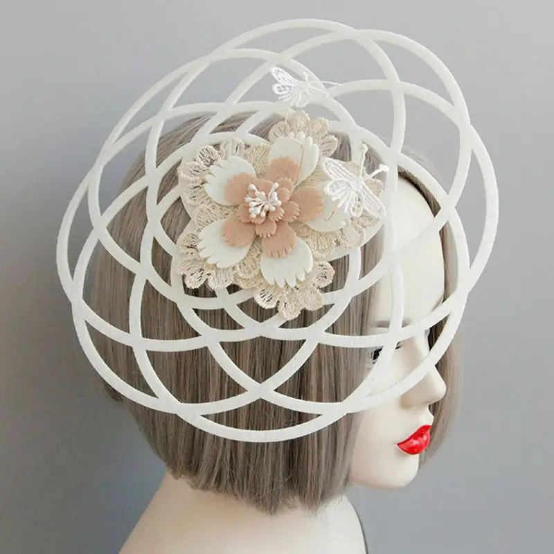Womens Vintage Fascinator Hat Hollow Out Felt Flower Wire Lace Hair Clips Lady Wedding Party Runway Show Photo Prop | Аксессуары для