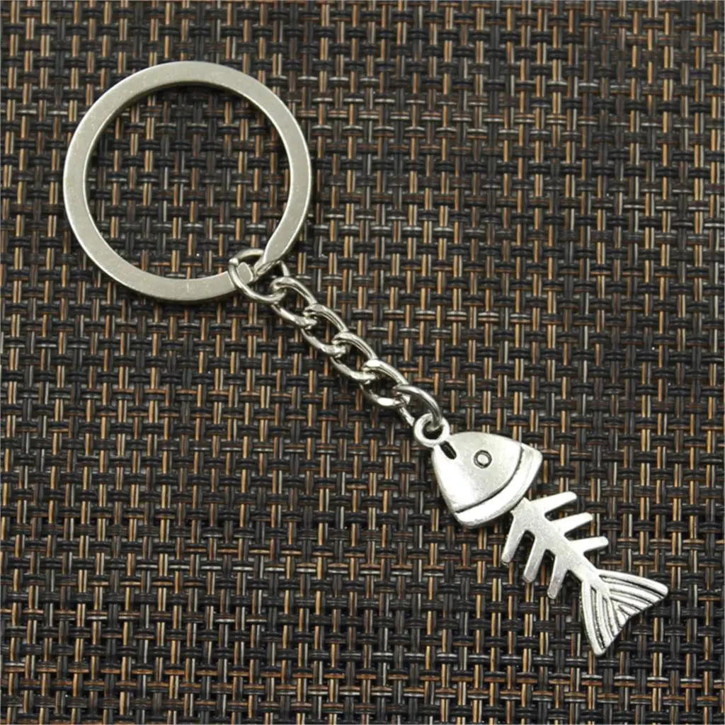 Fashion 30mm Key Ring Metal Chain Keychain Jewelry Antique Silver Color Plated Fish Bone 35x13mm Pendant | Украшения и аксессуары